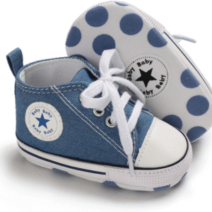 Unisex Baby Boys Girls High Top Sneaker Soft Anti-Slip Sole Newborn Infant First Walkers Canvas Denim Shoes