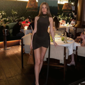 Elegant Sleeveless High Neck Elastic Slim Lace up Dress