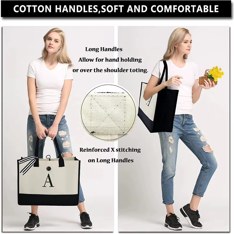 Tote Bag Fashion Canvas Totes Letters Flower Portable Beach Shoulder Shopping Casual Beach Bag Large Capacity Handbag Wholesale Tote Bag Fashion Canvas Totes Letters Flower Portable Beach Shoulder Shopping Casual Beach Bag Large Capacity Handbag Wholesale - Image 3